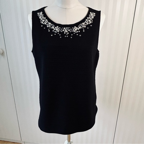 Banana Republic Tops - Banana Republic black with pearls silver jewels back zipper tank Size L